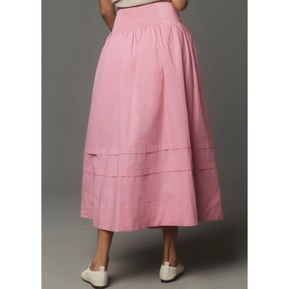 Maeve Anthropologie Button-Waist Midi Skirt Size L Pink Rose - Picture 3 of 7